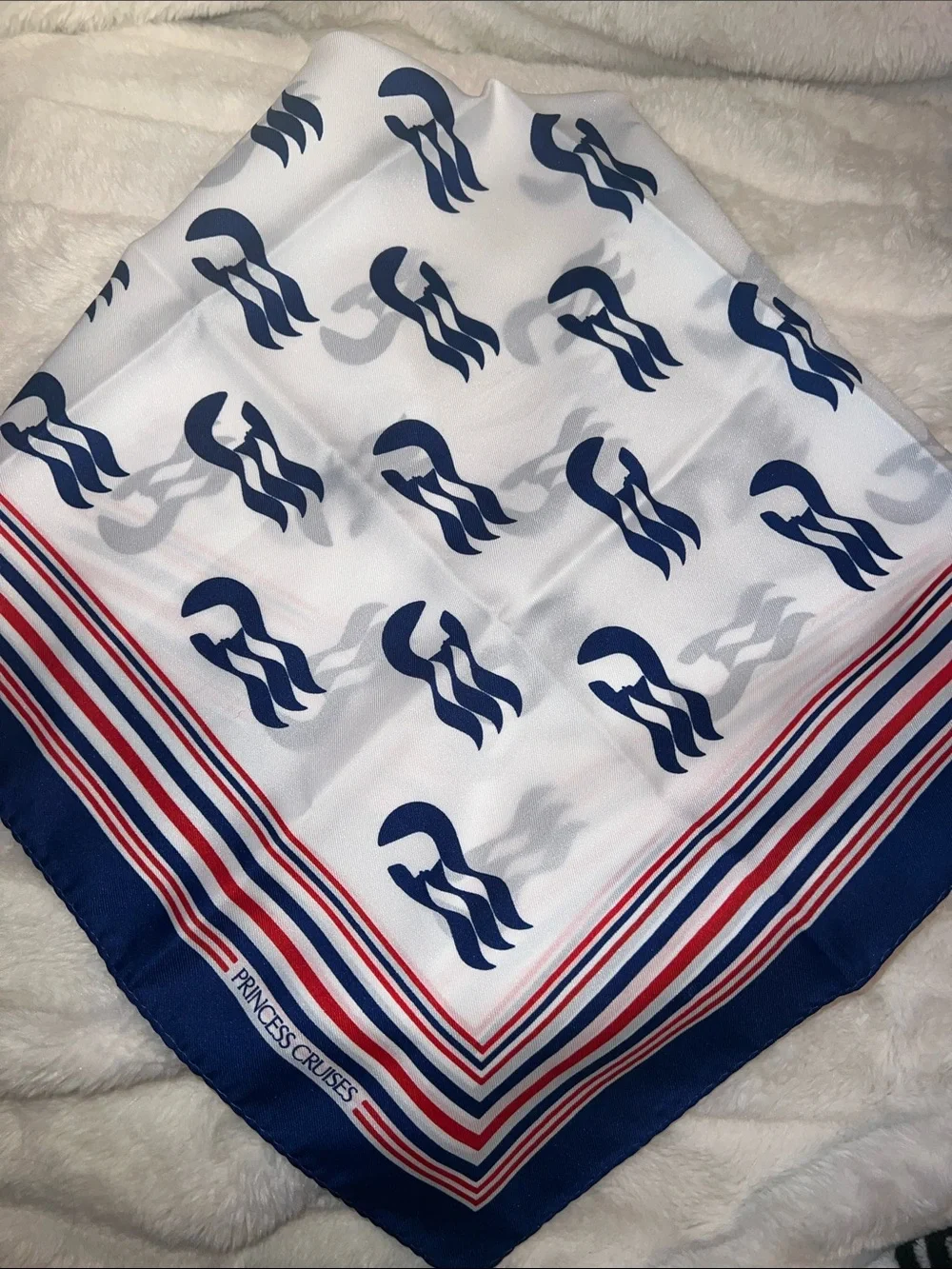 Vintage Princess Cruises Sea Witch Nautical Scarf Made in Italy Red White Blue